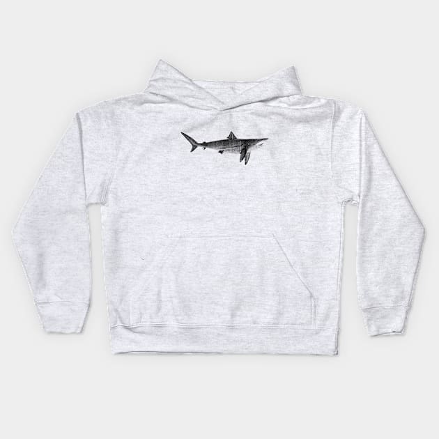 Minimalist Black and White Blacktip Shark Kids Hoodie by NorthOfLongIsland